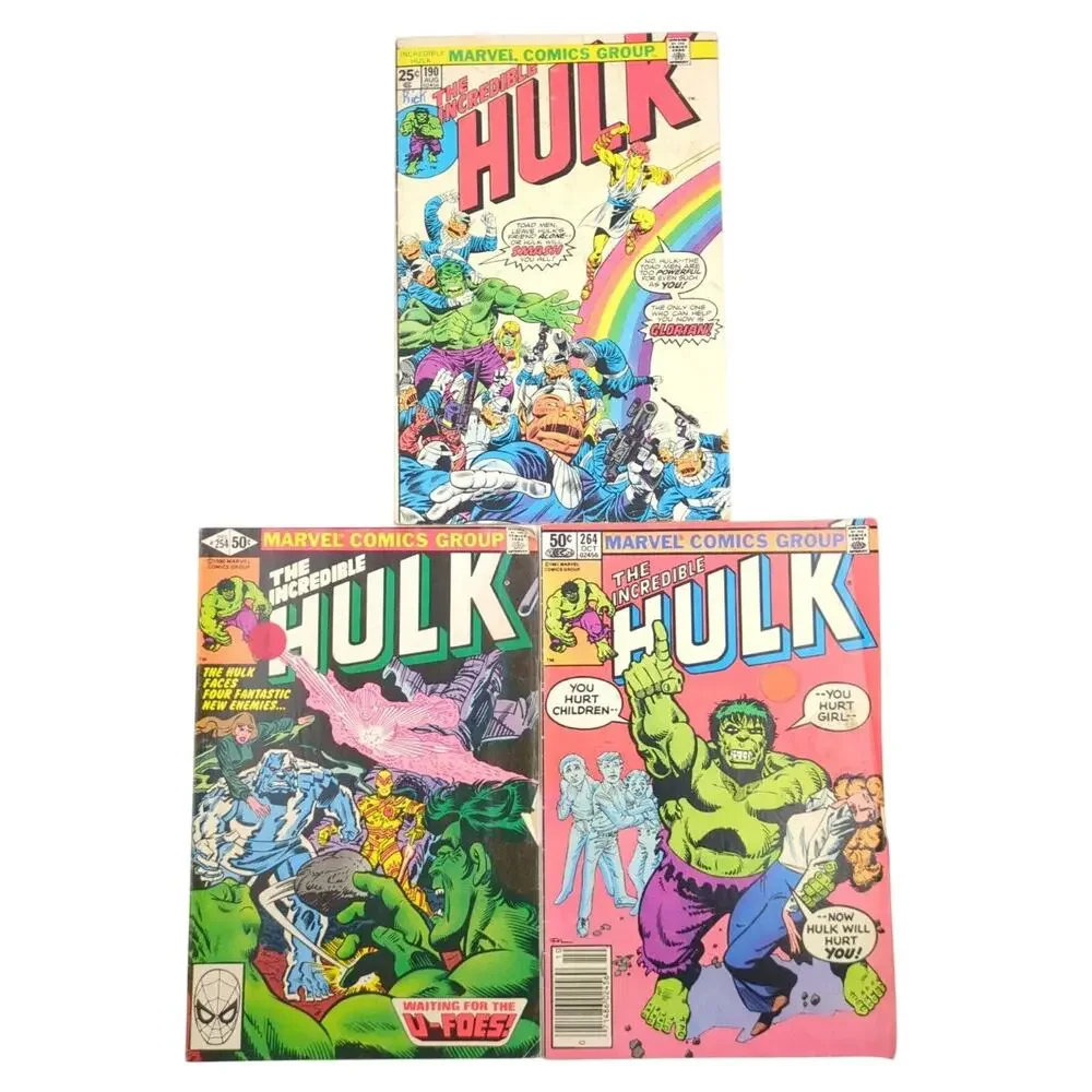The Incredible Hulk Comic Lot of 3 Issues #190, 254, 264 Marvel Bronze Age VG